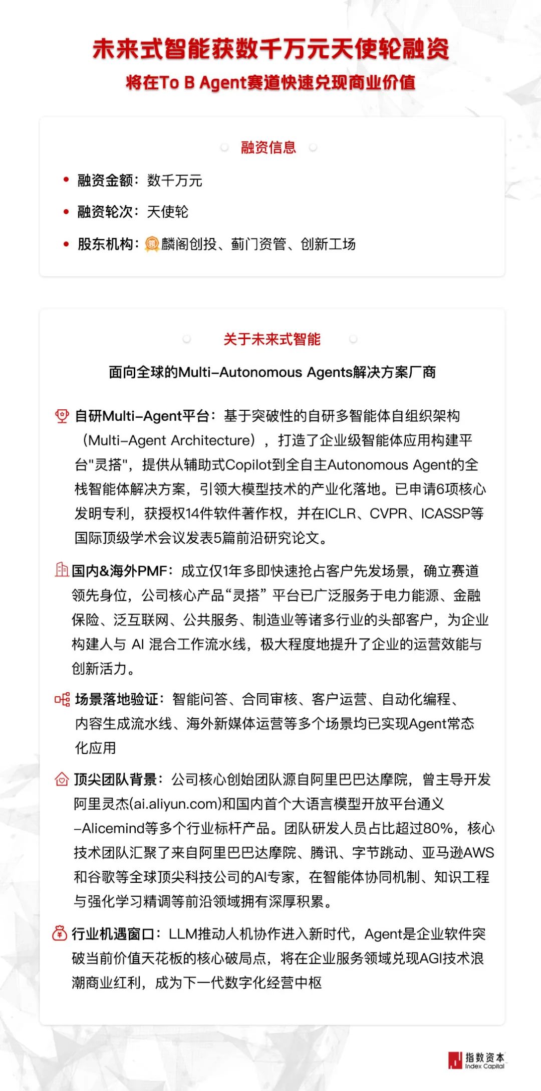 未来式智能完成数千万元天使轮融资，指数资本担任独家财务顾问