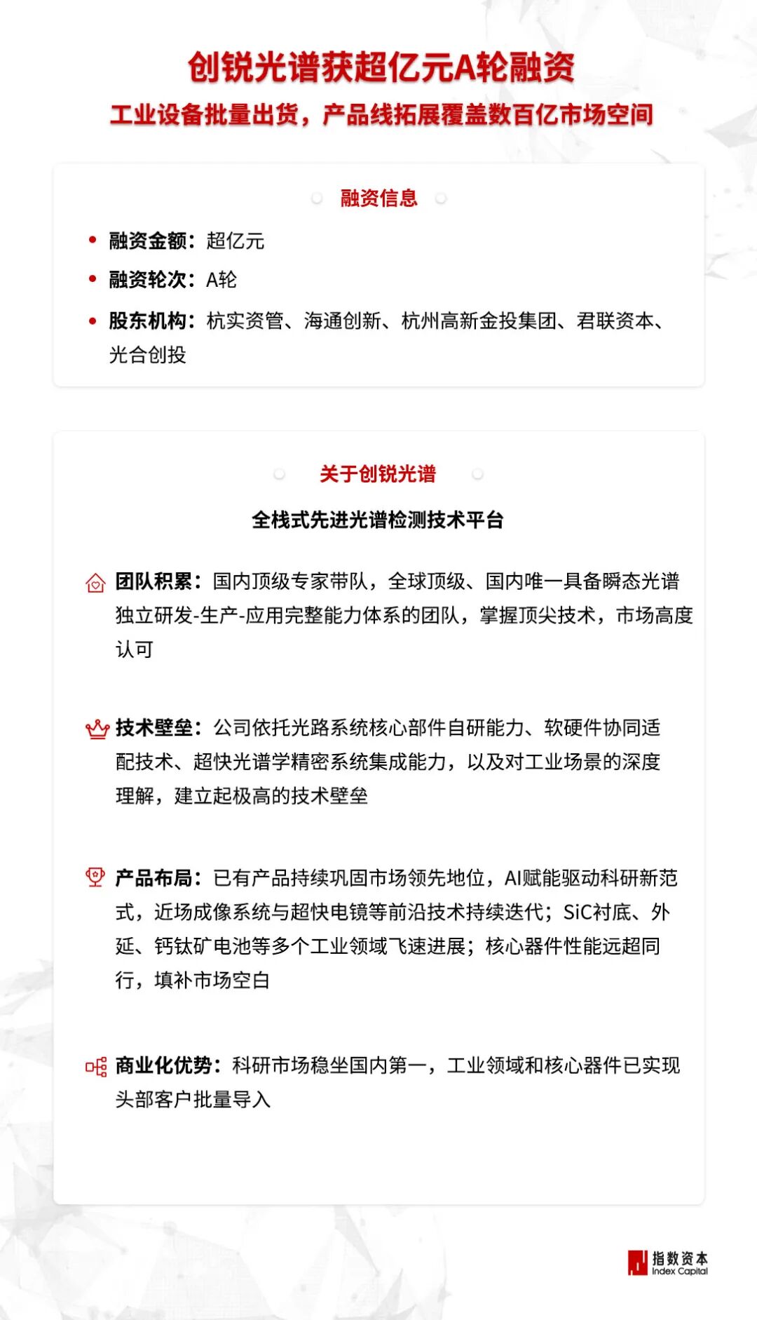 创锐光谱获超亿元A轮融资，指数资本继续担任独家财务顾问